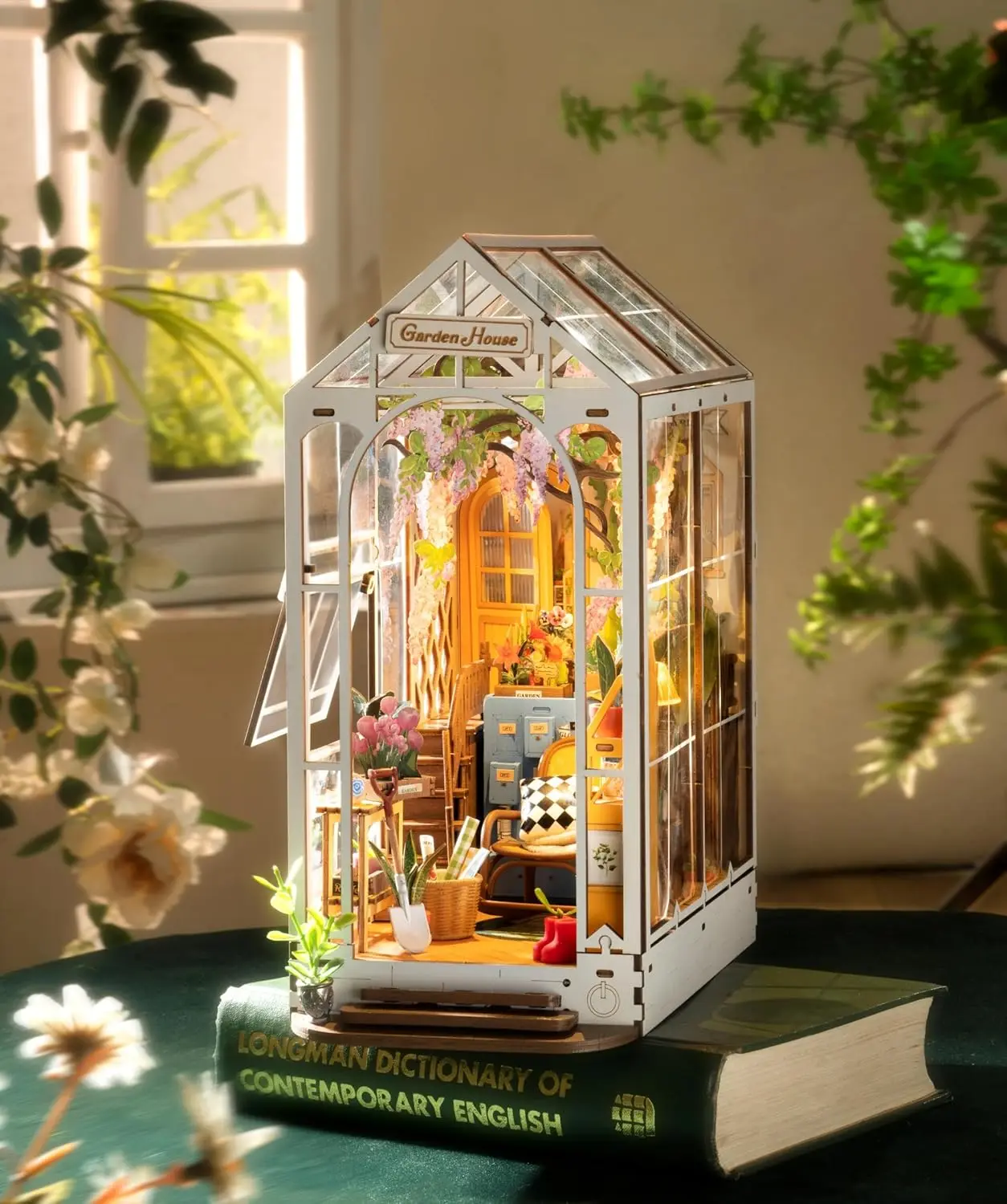 DIY Miniature House Kit, 3D Wooden Puzzle Booknook with LED Light, Unique Gifts for Hobby Diorama