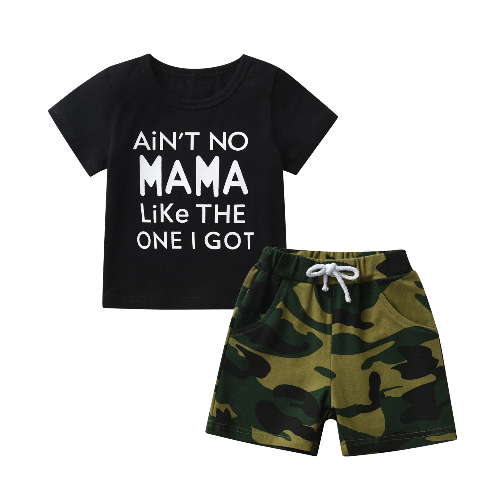 2024 New Summer Kids Baby Boy Short Sleeve T-shirt with Letter + Camouflage Shorts 2pcs Toddler Boy Casual Outfit Clothes Set