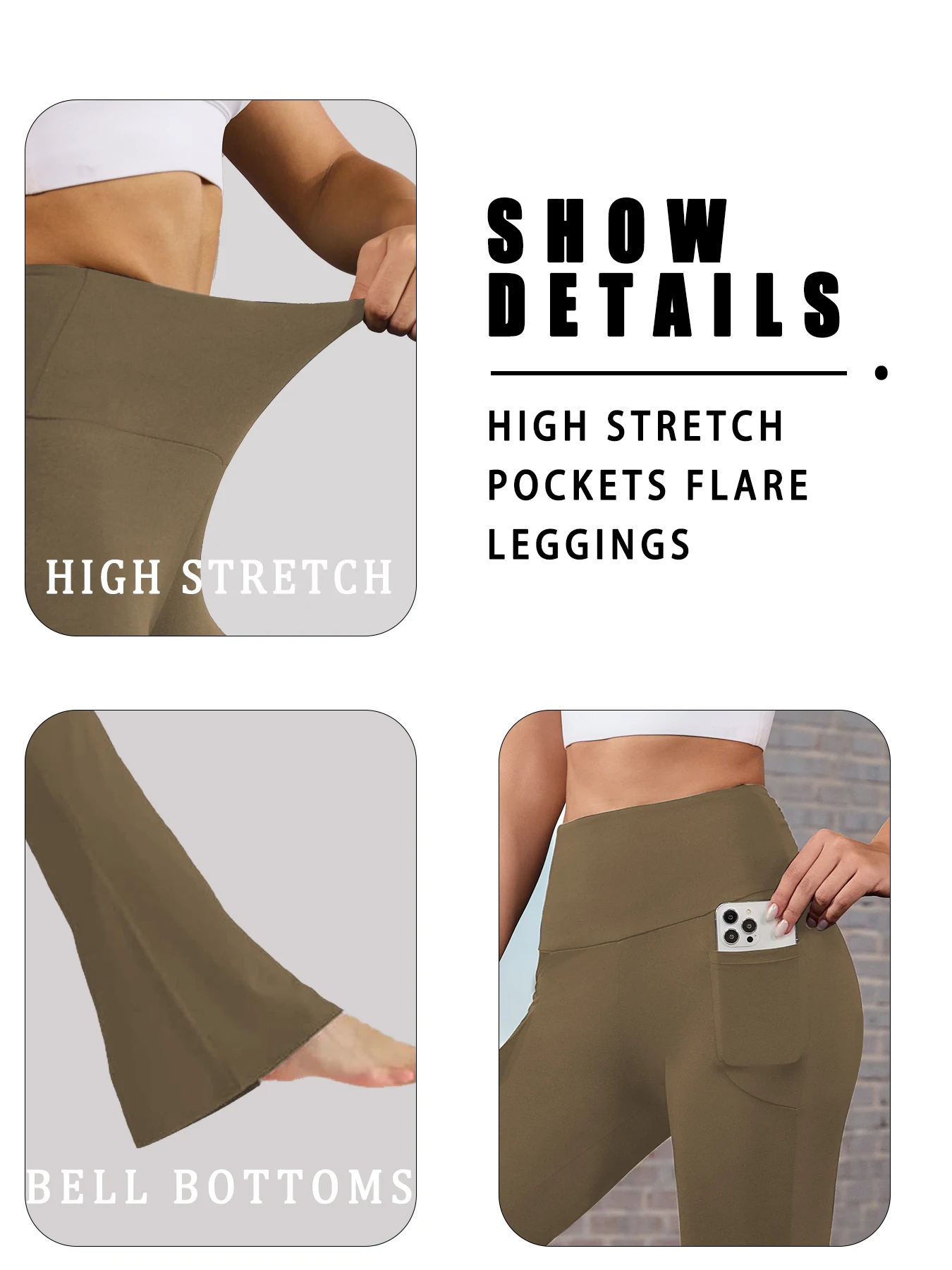 Superzachte wijde broek dames, hoge taille met zakken, buikcontrole, niet doorschijnend, geschikt voor workout, yoga, thuis en casual.