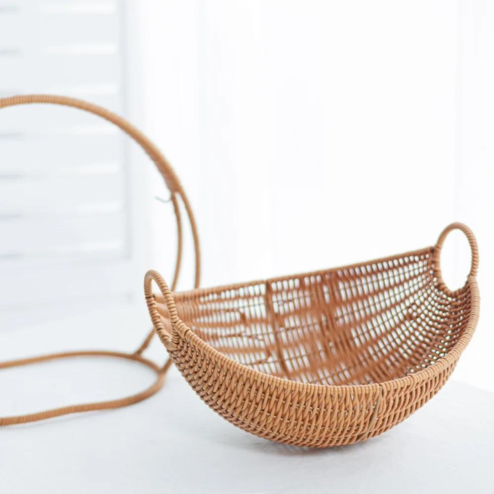 

New Imitation Rattan Rattan Basket Woven Decorative Storage Bowl Hanging Cradle Candy Snack Storage Fruit Basket Kitchen