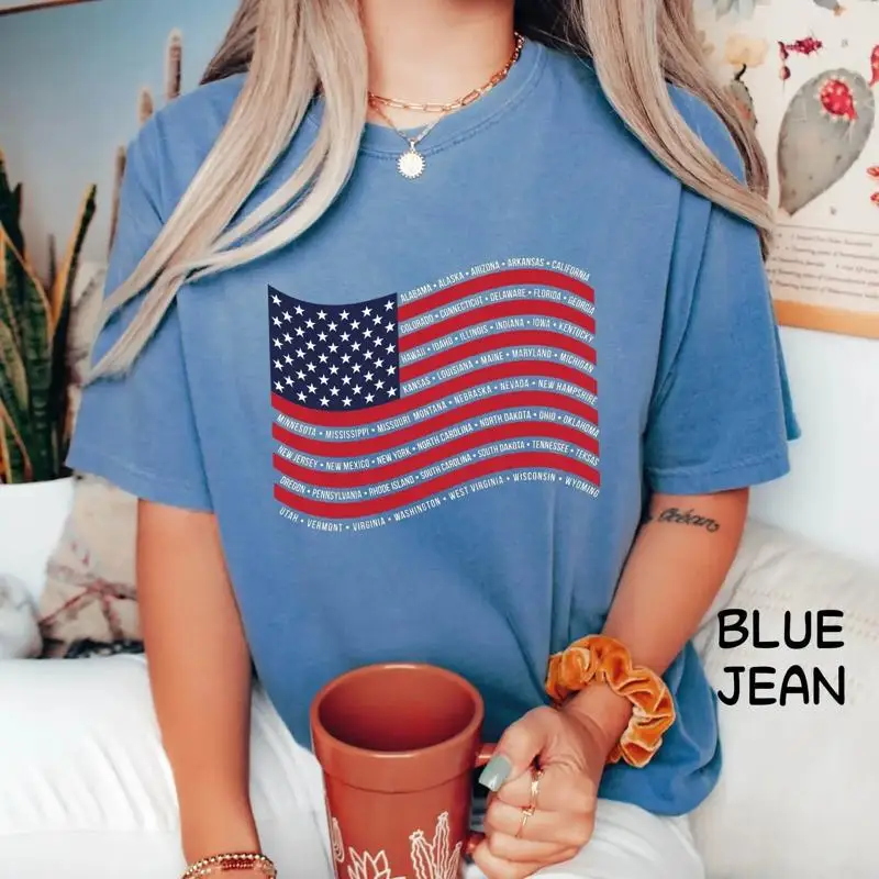 Vintage American Flag T Shirt With States Great Usa  Fourth Of July United Patriotic Day