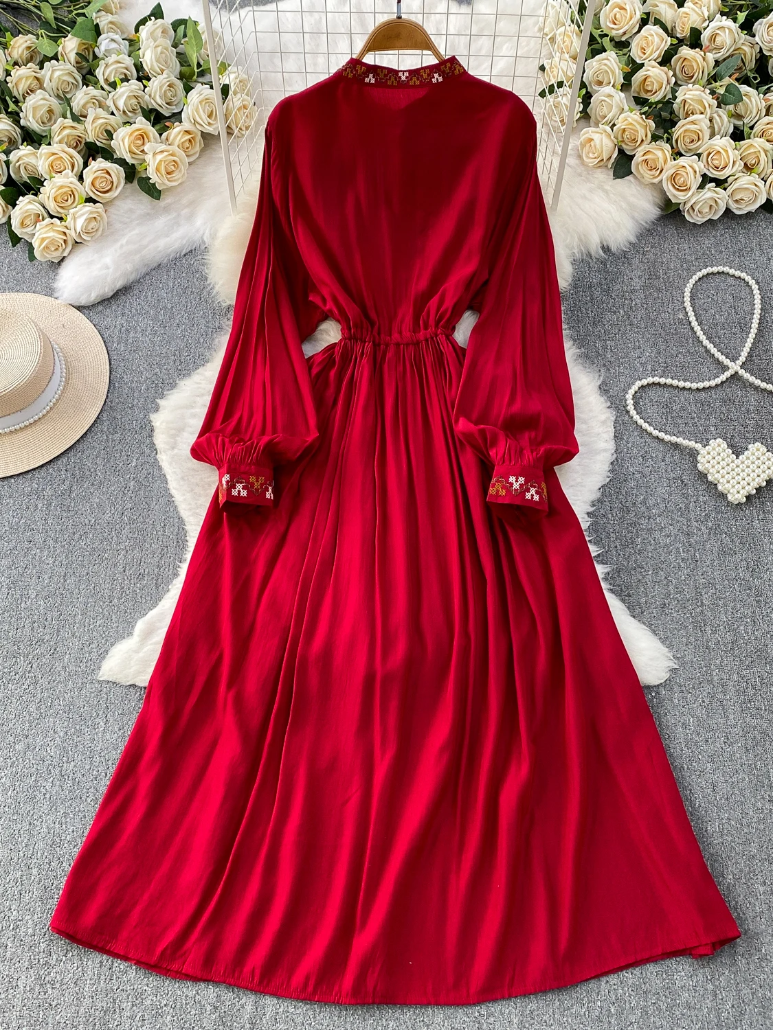 레트로 자수 라운드넥 드레스 여성 여름 허리끈 슬림 A - Ethnic Fashion Dress 리뷰 및 가격