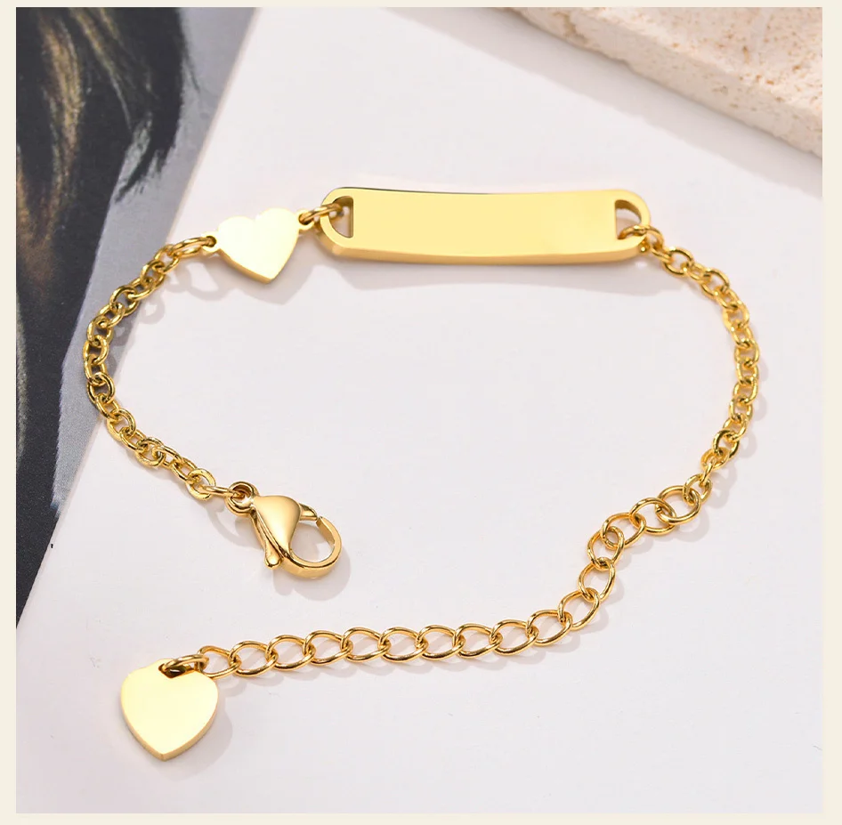 Kunden spezifisches Herz armband für kleines Mädchen junge, gravierbares ID-Namens armband, personal isiertes Geburtstags geschenk der Edelstahl kette – Detail 5