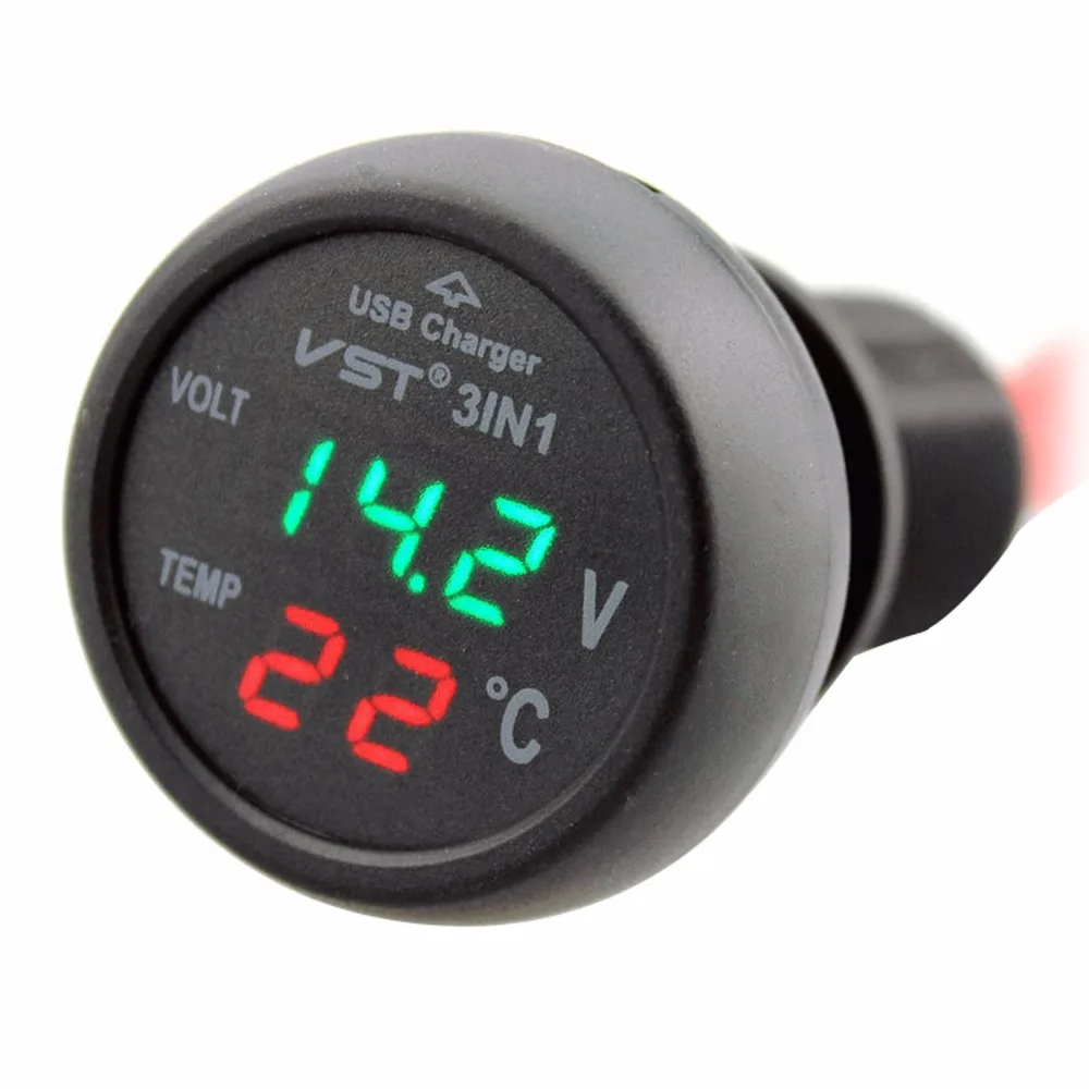 Car 3 in 1 Multifunction Car USB Charger Thermometer Voltmeter Digital Meter Monitor 2.1A USB Charger For Mobile Phone