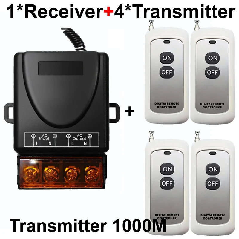 433Mhz Wireless Remote Control Switch AC 110V 220V 10A Motor Water Pump Door Receiver Controller 2 botton 3000M Transmitter