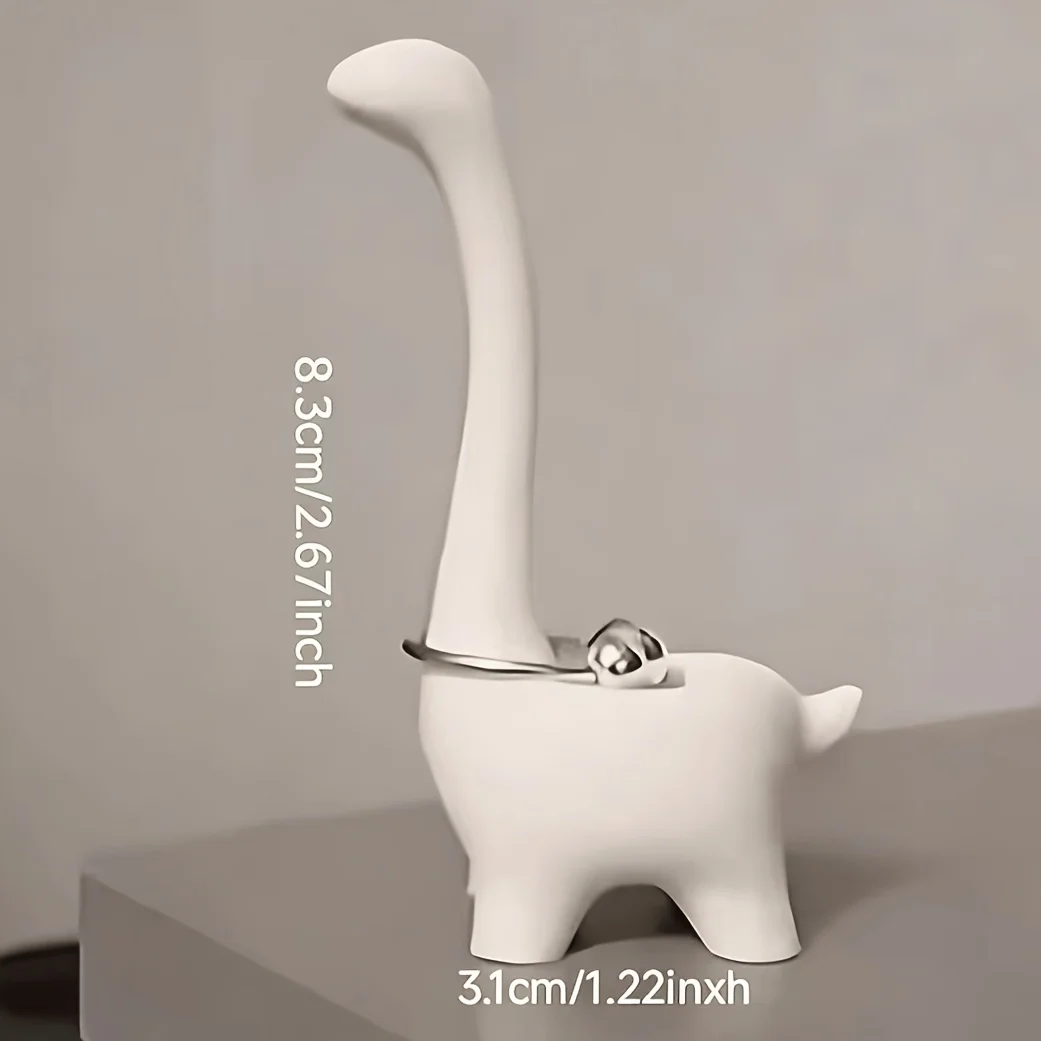2Pcs Simple Long-Necked Dinosaur Ring Holder 3D Printed Mini Jewelry Tray for Entryway Desktop Decoration