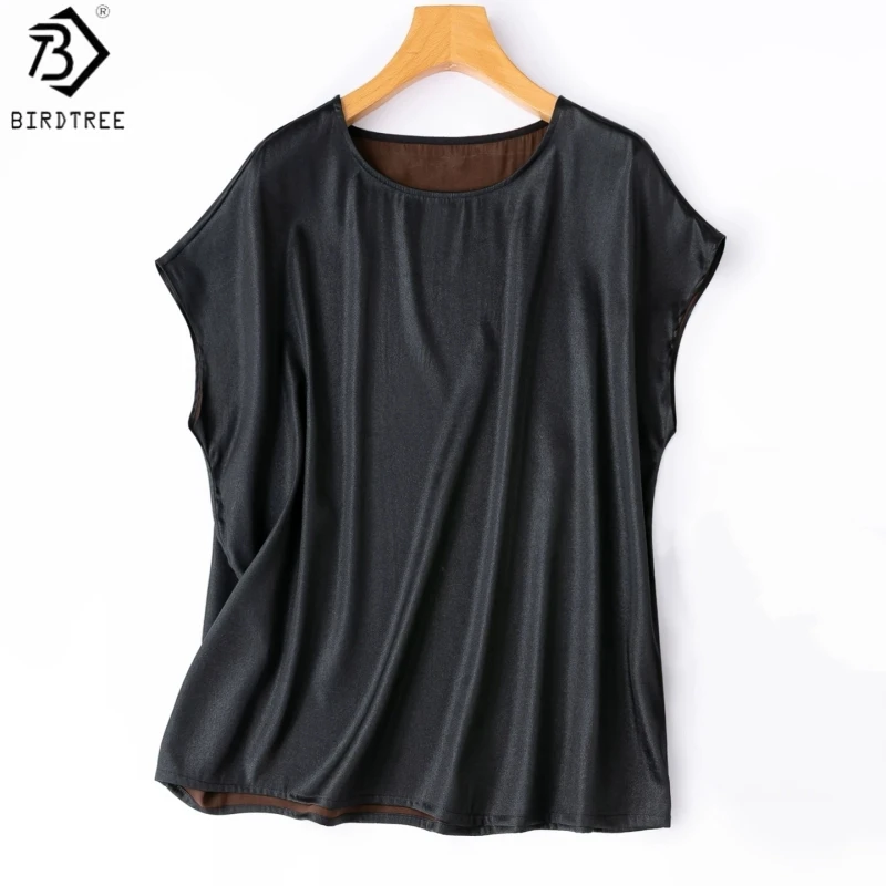 

Birdtree, 93% Real Silk 7% Spandex Tshirt, O-neck Raglan Sleeve Tops, Women's Xiangyunsha Loose Shirt, 2026 Summer New T65329JF