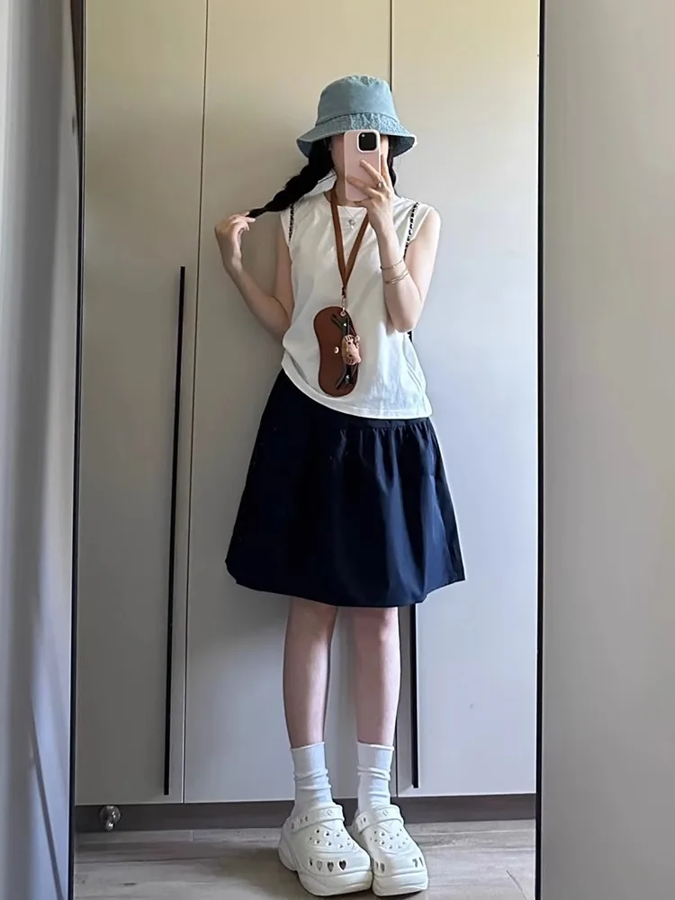 

Puffy Pleated Flower Bud Skirt High Waist Korean Sle f-length Lantern A-line Skirt Summer 2025 Women's Commute Faion