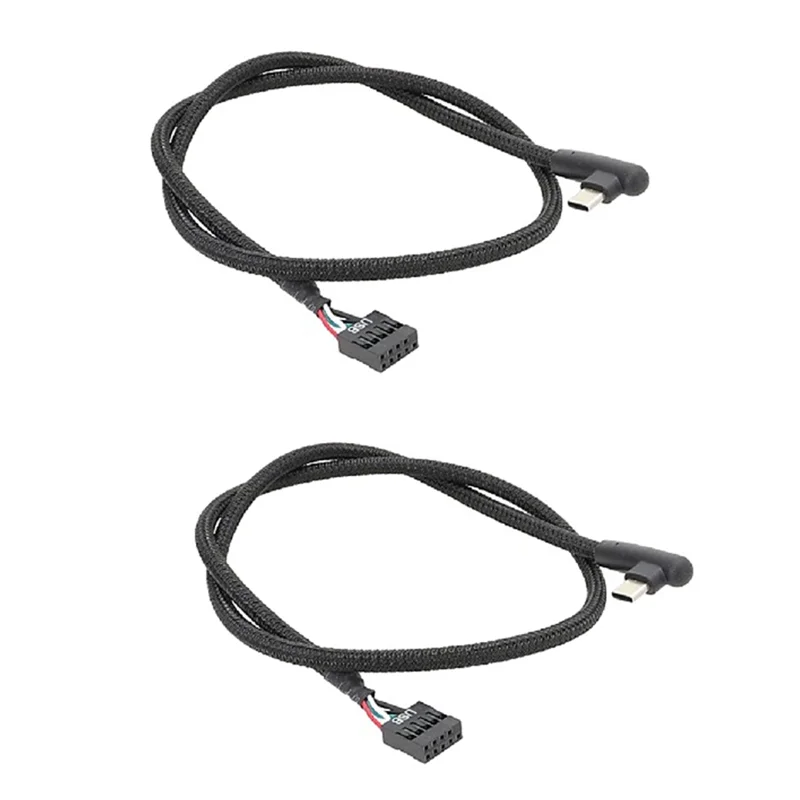2Pcs USB 9Pin To Type C Cable For Computer Motherboard Anti Shielding Mesh Line Enhances Stability And Speed 60CM Easy To Use-A3