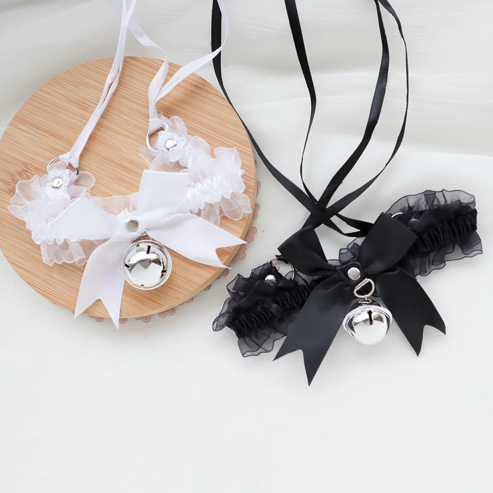 Women Y2K Jewelry Lace Garter Big Bell Bowknot Lolita Leg Garters Black Elastic Choker Strap Cosplay Bondage Lingerie Harness