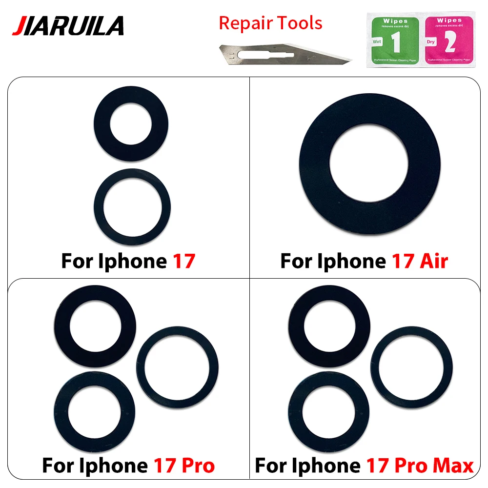New For Iphone 17 Pro Max Air Camera Glass Lens Back Rear Camera Glass Lens with Sticker Adhesive Repair Spare Parts + Tool
