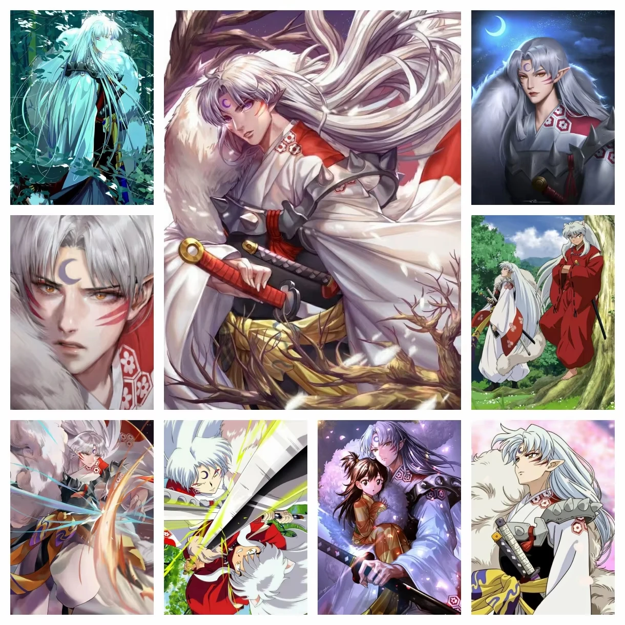 Japan Anime Inuyasha 5D DIY Diamantmalerei Klassischer Manga Sesshomaru Kreuzstich-Set Mosaik-Stickerei DIY Heimdekoration Geschenk