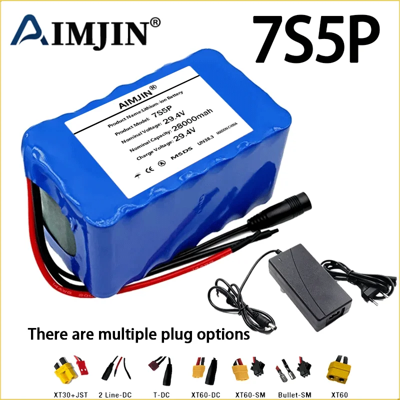 

2026 New 18650 7S5P lithium-ion battery is used for scooters and electric wheelchairs, 29.4V, 28ah, BMS, with 2A charger