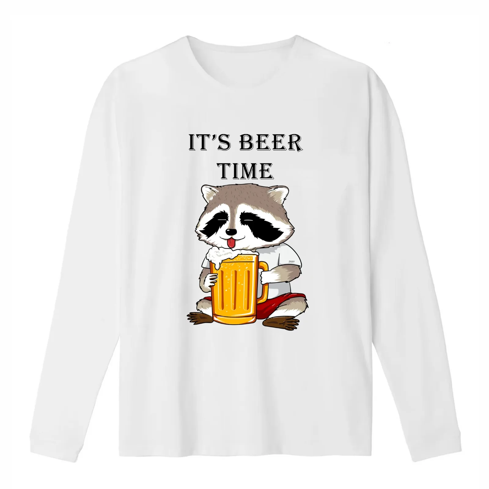 Ziggy the Racoon - It's Beer Time T-Shirt Summer Casual Cotton Tee Oversized Streetwear Tops Vintage Graphic Print
