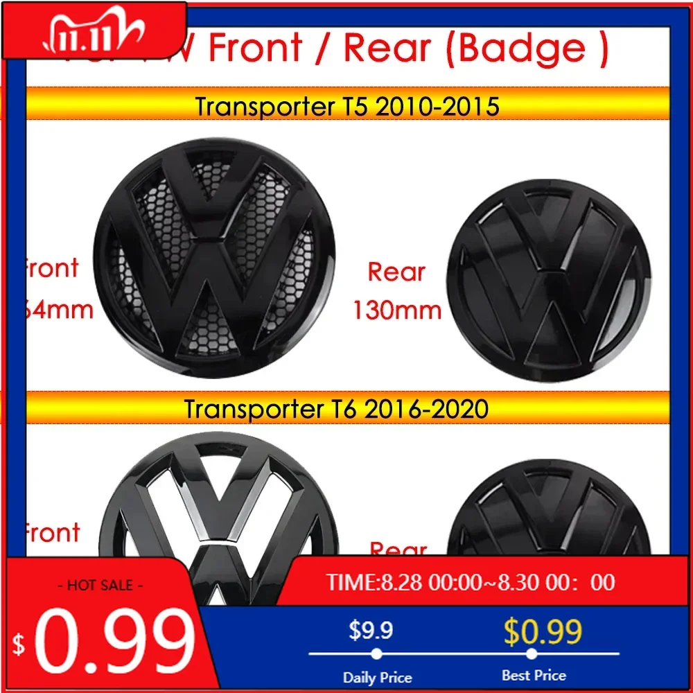 Hub Caps Gloss black Car Hood Front Grill Emblem Tail Trunk Logo Cover Decoration For Volkswagen VW Transporter T5 T6 2010-2020