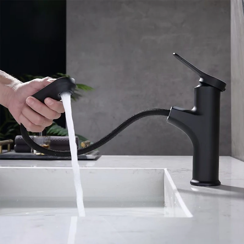 

Black Bathroom Washbasin Faucet Pull Out Kitchen Sink Faucet Hot and Cold Water Kitchen Sink Mixer Faucet Accessories Bathroom