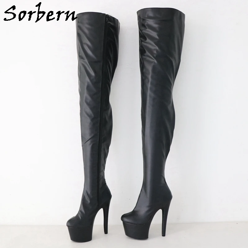 

Sorbern 17Cm Black Matte Stripper High Heel Boots Women For Pole Dancer Platform Shoes Mid Thigh High Female Dance Shoes Custom