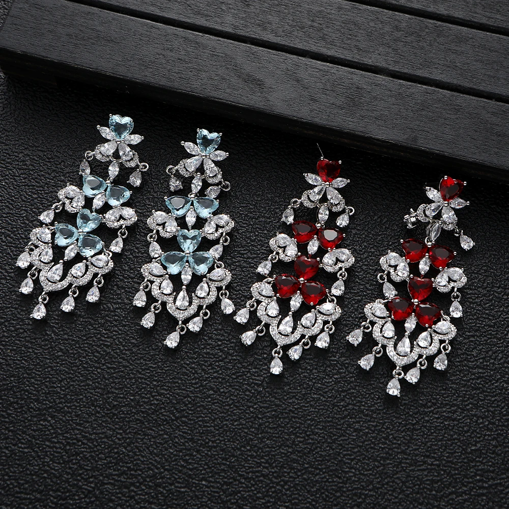 

Luxury Famous Heart Full Mirco Paved Micro Zirconia Women Bridal Dress Wedding Brazil Drop Earring Fashion Jewelry E10194