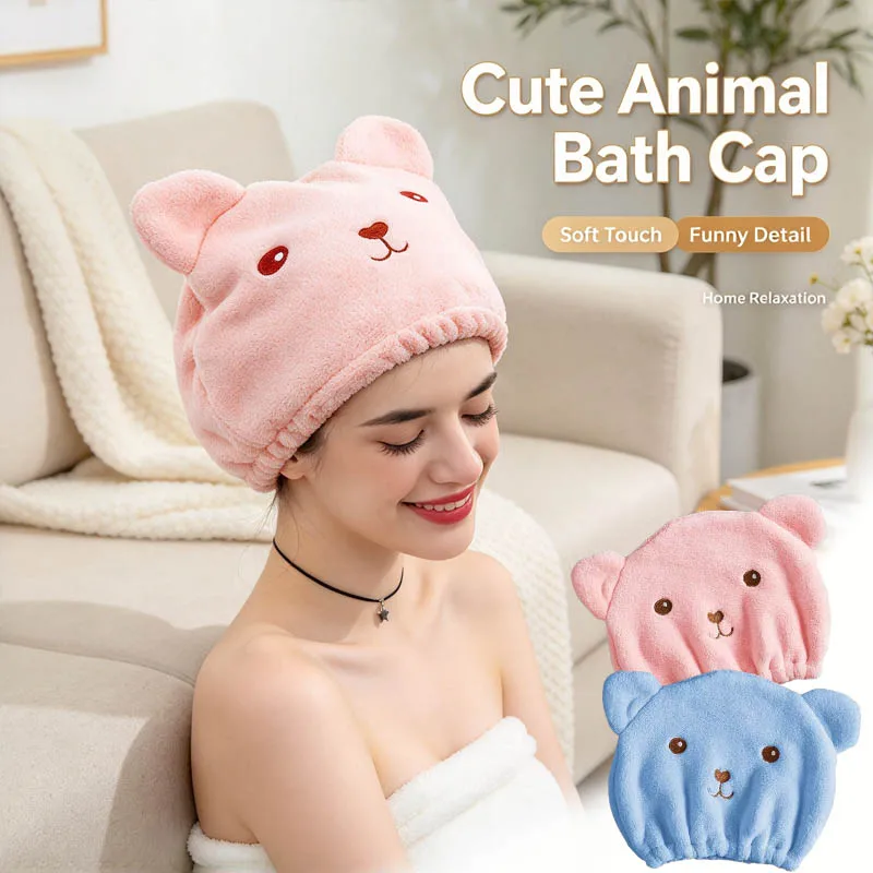 1-10PCS Cute Bear Embroidery Shower Head Towel Dry Hair Cap for Women Soft Absorbent Lightweight Quick Drying Thick Microfiber
