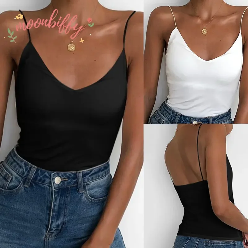 Satin Women Thin Wild Solid Camis Vest Women Tank Tops Female Summer Sexy Strap Basic Tops Slim V-Neck Sleeveless Camisole