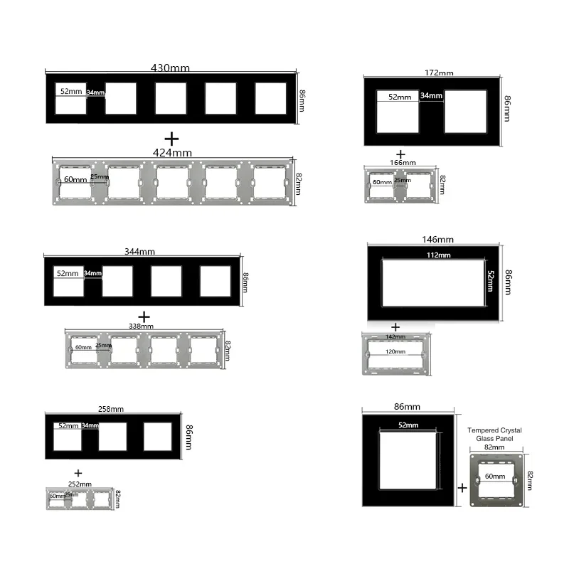 UBARO EU Standard Tempered Luxury Crystal Glass Panel Wall Socket Power Outlet Electrical Usb Type C 5V 2100mA  Ac110-250V 16A