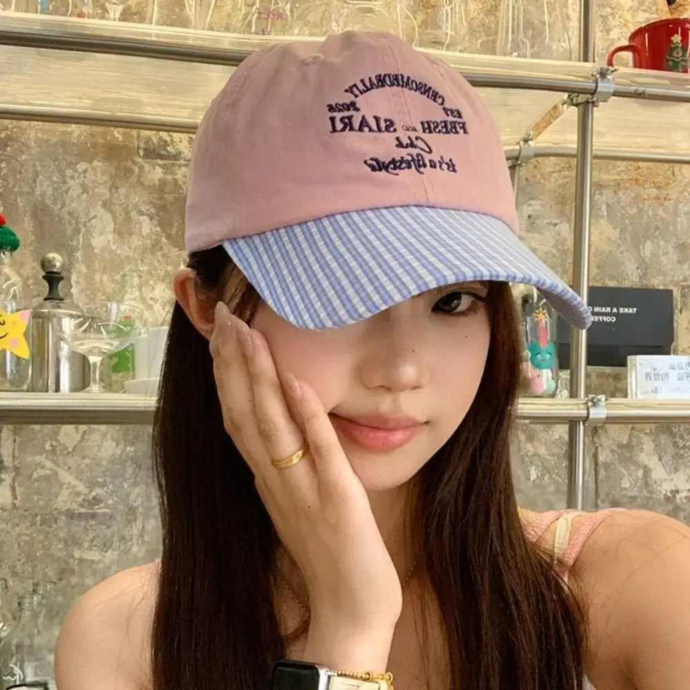 

Trendy Korean Baseball Hat Spring Summer Plaid Peaked Cap Letter Embroidery Visor Snapback Cap Teenagers