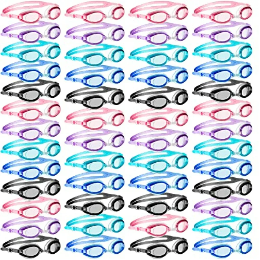 

Swim Goggles for,Silicone, Blue, 50 Pcs Bulk with 8 Nose Clip Ear Plugs, No Leaking Anti-Fog