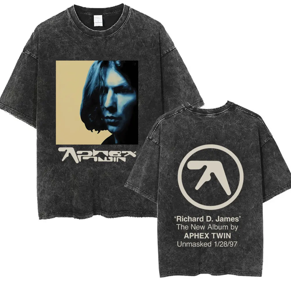 

Washed Vintage Aphex Twin Richard D James Album Graphic T Shirt Men Women Casual Cotton Retro T-shirt Oversized Short Sleeve Tee