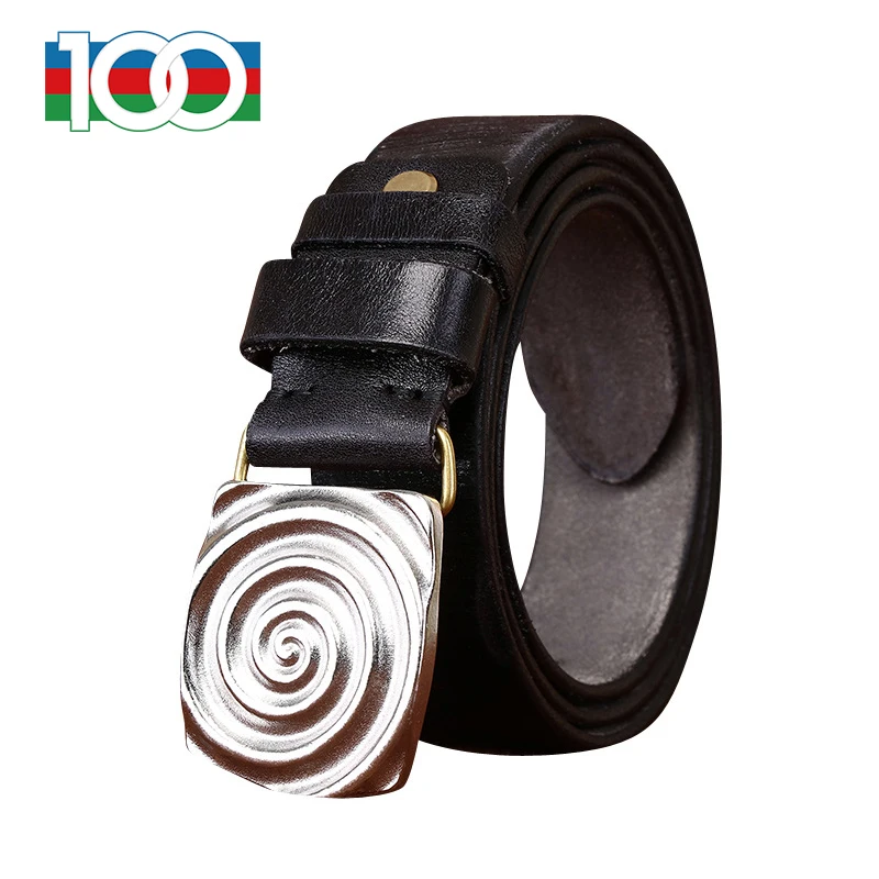 Men's leather belt Retro trend Smooth buckle belt Men's real leather buckle water shampoo layer cowhide denim belt