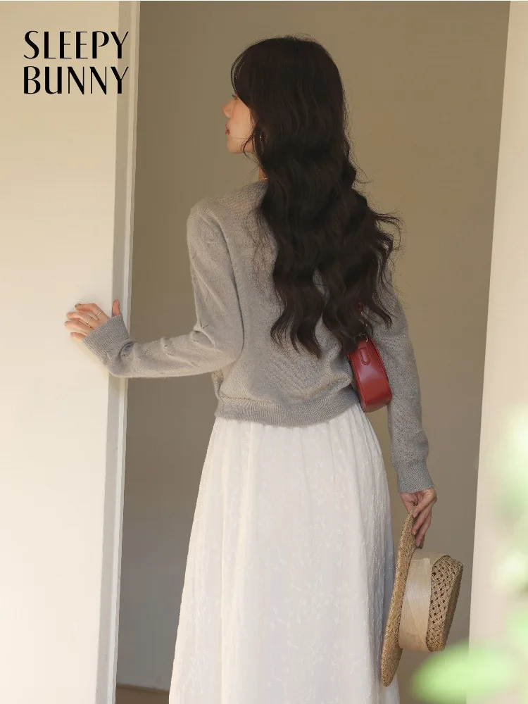 

Sweet Floral Knit Cardigan Elegant Hollow Out Sweater Casual Slim Fit Round Neck Spring Autumn Top for Women Layering Outfit