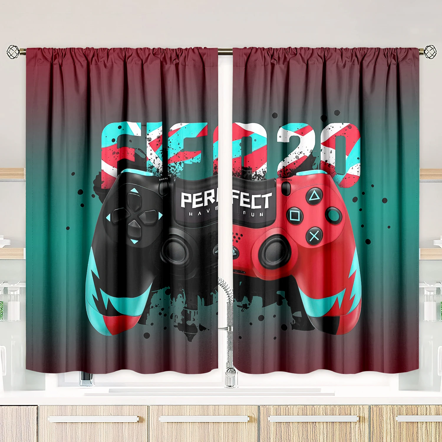 2-piece gamepad printed curtain - polyester material - suitable for bedroom living room study room anti-privacy curtain