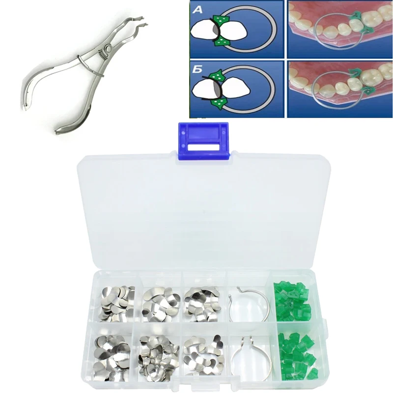 Dental Sectional Contoured Matrices Matrix Ring with 40Pcs Delta Wedges Silicon Rubber Elastic Wedges Dentist