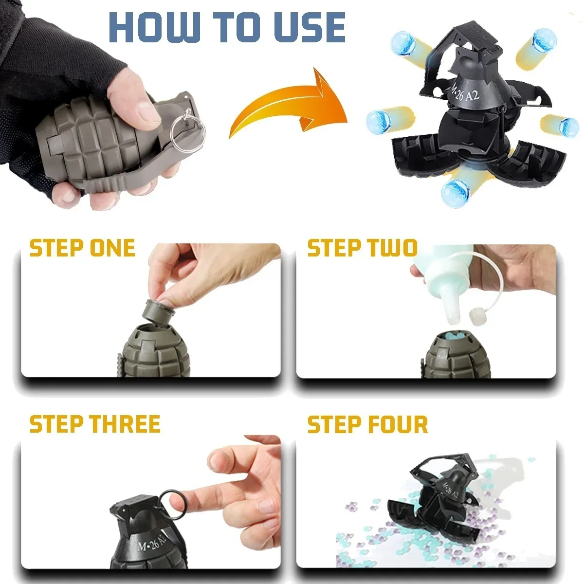 

1/3PCS M26a2 Nylon Grenade Model Explosion Grenade Toy, Airsoft Grenade Model, Anti-Fall, Refillable, Gel Ball, Confetti, Flour