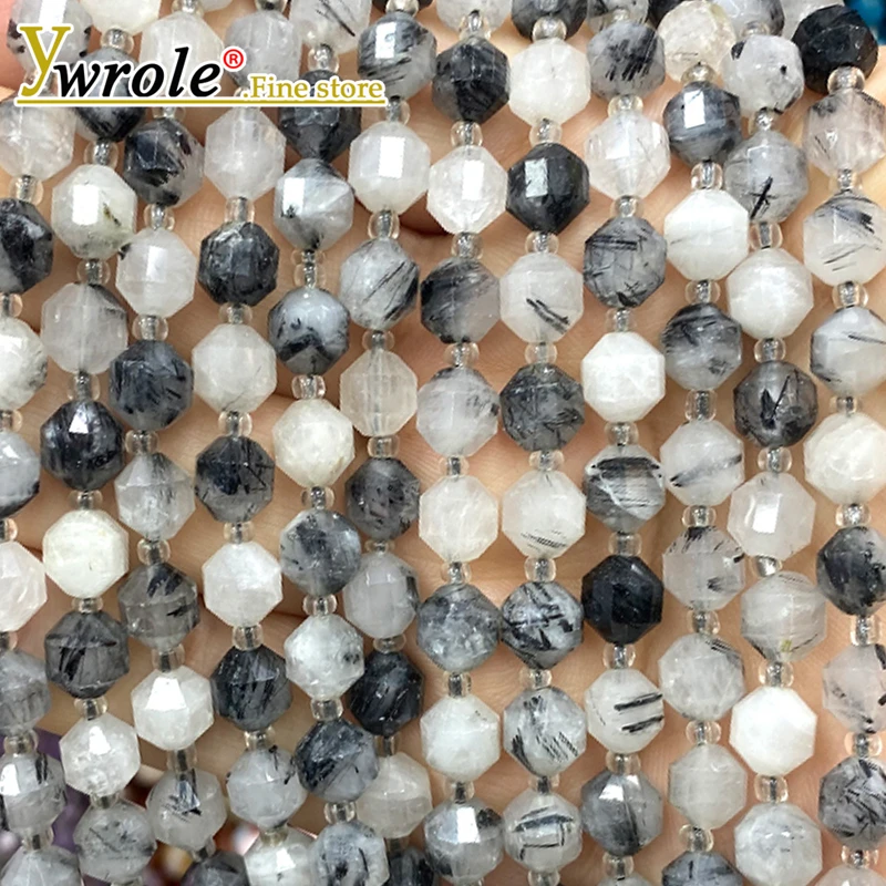 Natural Gem Stone 7x8mm Faceted Cone Column Black Tourmaline Quartz Space Beads for Jewelry Making Diy Bracelets Accessories
