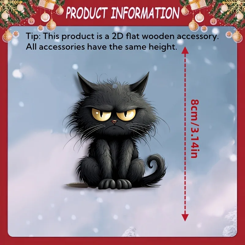 Handmade Black Cat Emoji Wooden Hanging Ornament,Wooden crafts,Christmas Halloween decorations Home