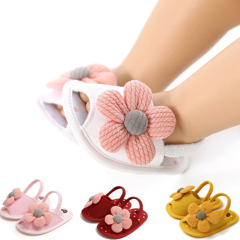 Summer Baby Girls Sandal Lovely Cartoon Flower Decor Flat Sandals Infant Cotton Soft Comfortable Non-Slip First Walkers 0-18M