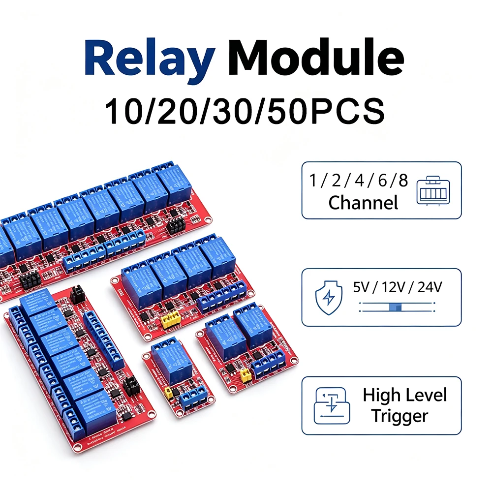 Relay Module Board with Optocouple 1 2 4 6 8 Channel 5V 12V 24V Relay Module Support High and Low Level Trigger for Arduino