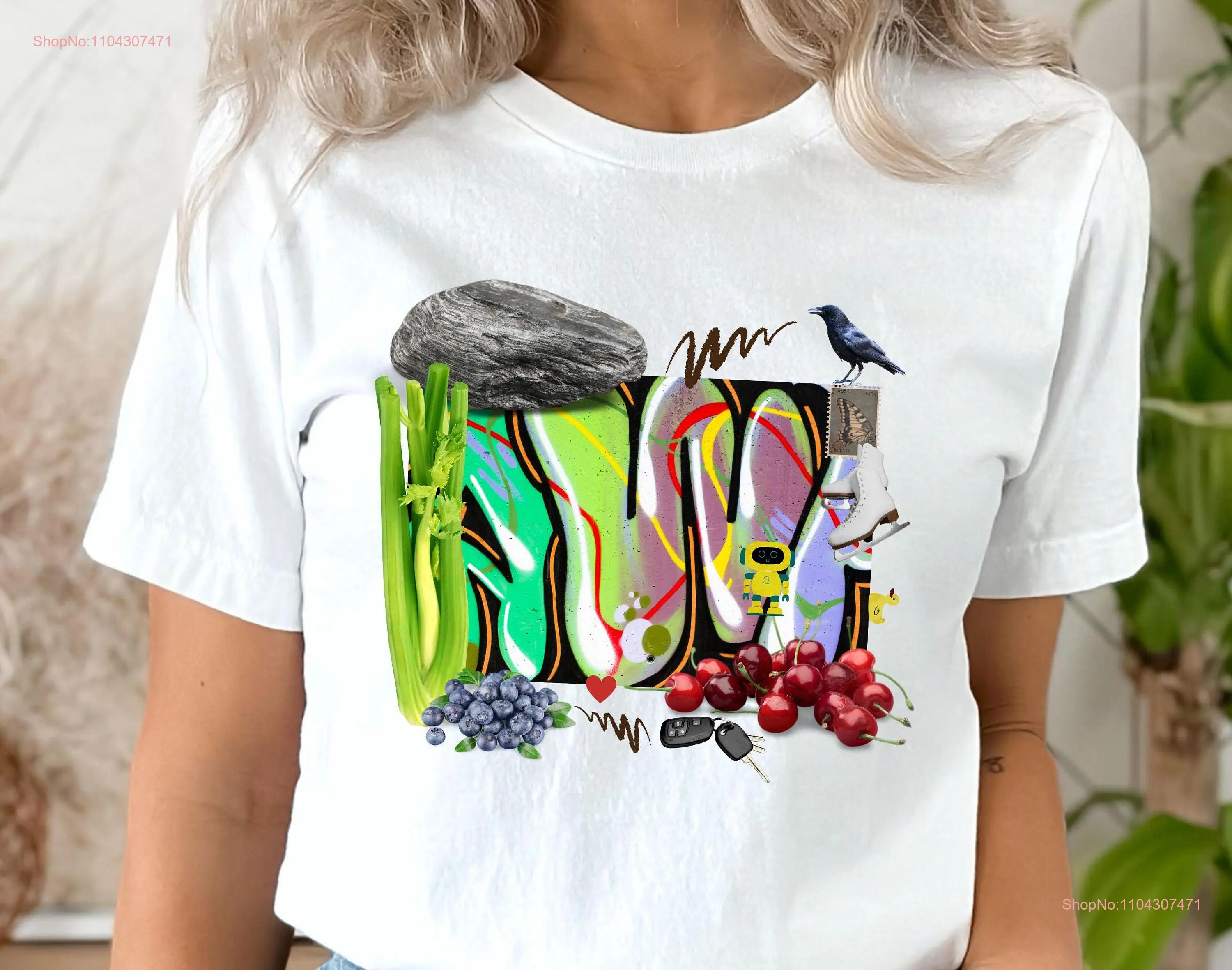 Maximalist Collage T Shirt Abstract Art with Graffiti Vibe Photos and s Quirky Exciting New Style Unique