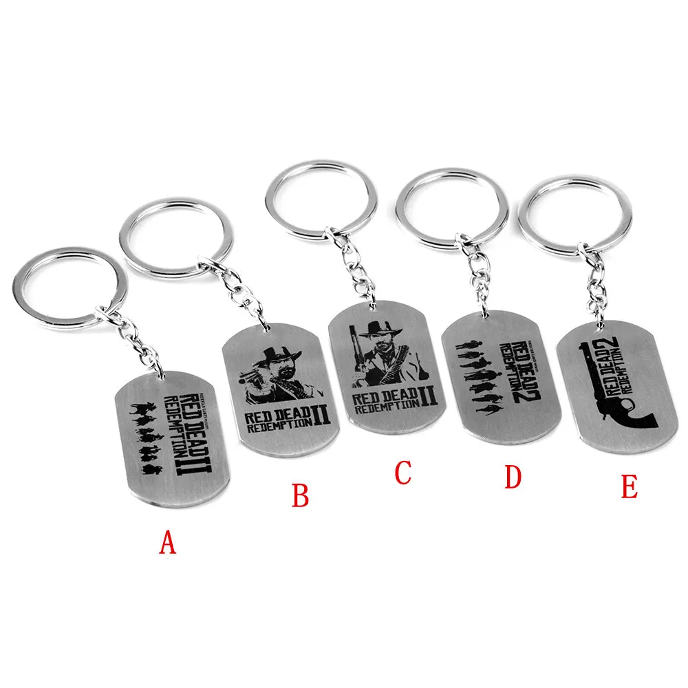 Vintage Red Dead Redemption Pendant Keychain Stainless Steel Dog Tag Key Ring Finder RDR2 Game Fans Collectible Jewelry Gift