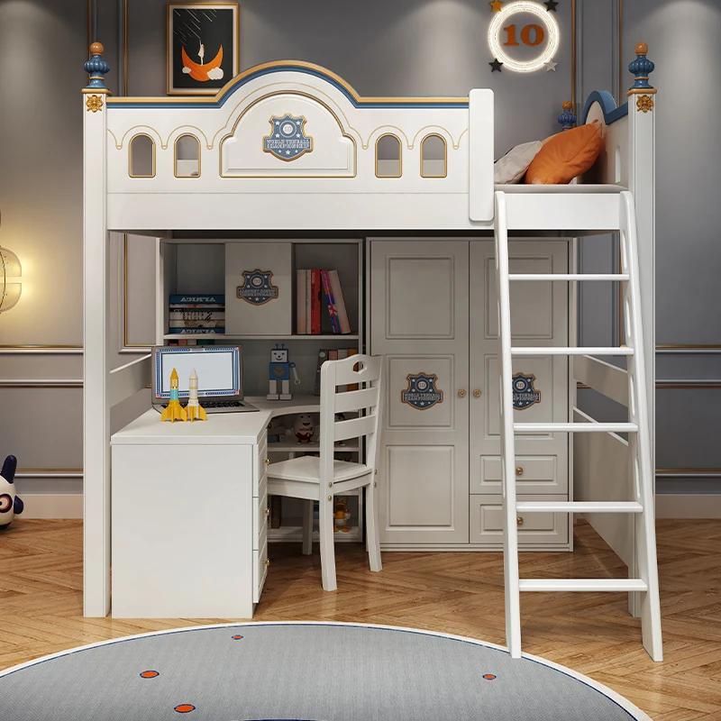 Children's bed, desk integrated bed and lower table, staggered upper and lower bunk, desk wardrobe combined bed, empty under the