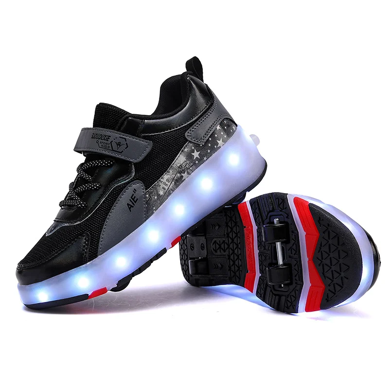 New Pink USB Charging Fashion Girls Boys LED Light Roller Skate Shoes For Children Kids Sneakers With Wheels Four wheels