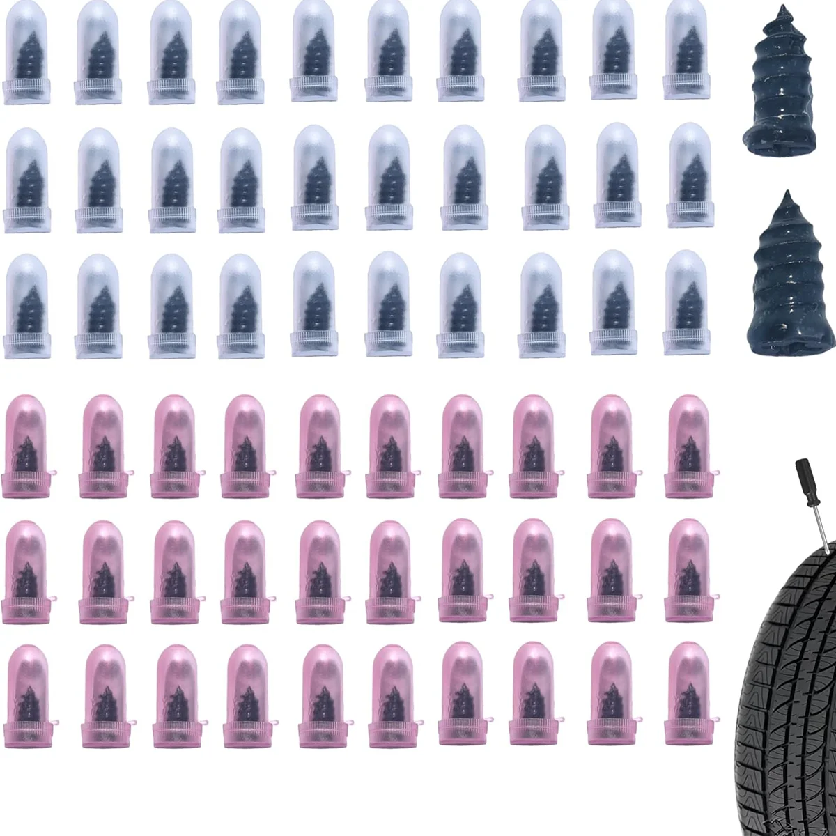 

Tire Repair Kit 60 Pcs Rubber Nail, Vacuum Spiral Screws, Fast Self-Service Tool For Car, Motorcycle