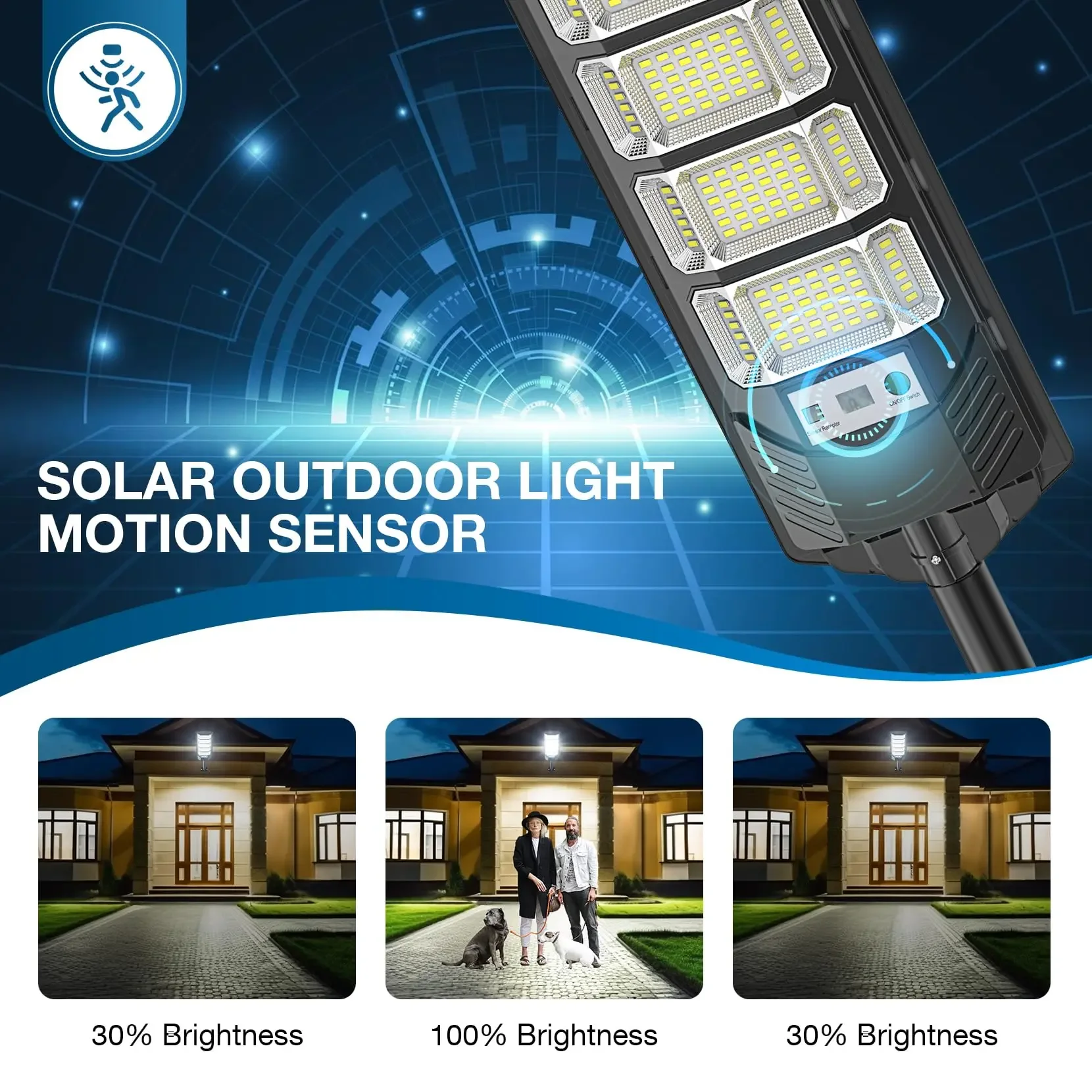 2-Pack Solar Motion Sensor Lights Outdoor, 270° Wide Angle LED Security Flood Lights, 4 Modes, IP65 Waterproof, 2100 Sq Ft Coverage for Yard Garage Parking Lot Fence