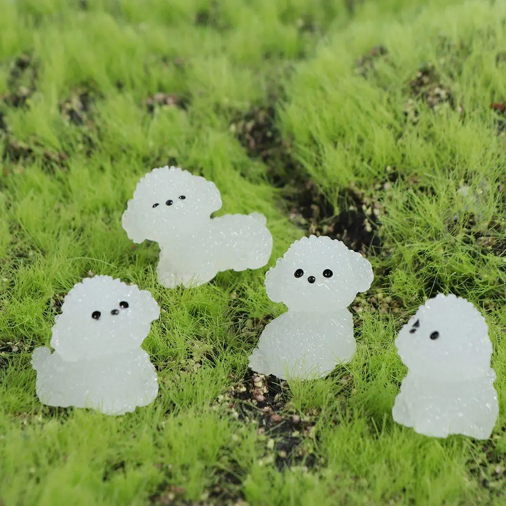 

Creative Cartoon Luminous Poodle Dog Figurines Handmade Realistic Resin Puppy Desk Bonsai Toys Home Garden Car Decoration