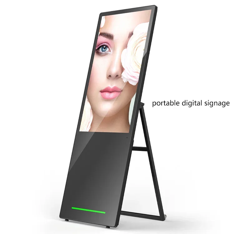 43 49 55inch battery powered in store advertising board display restaurant mobile moveable portable digital signage