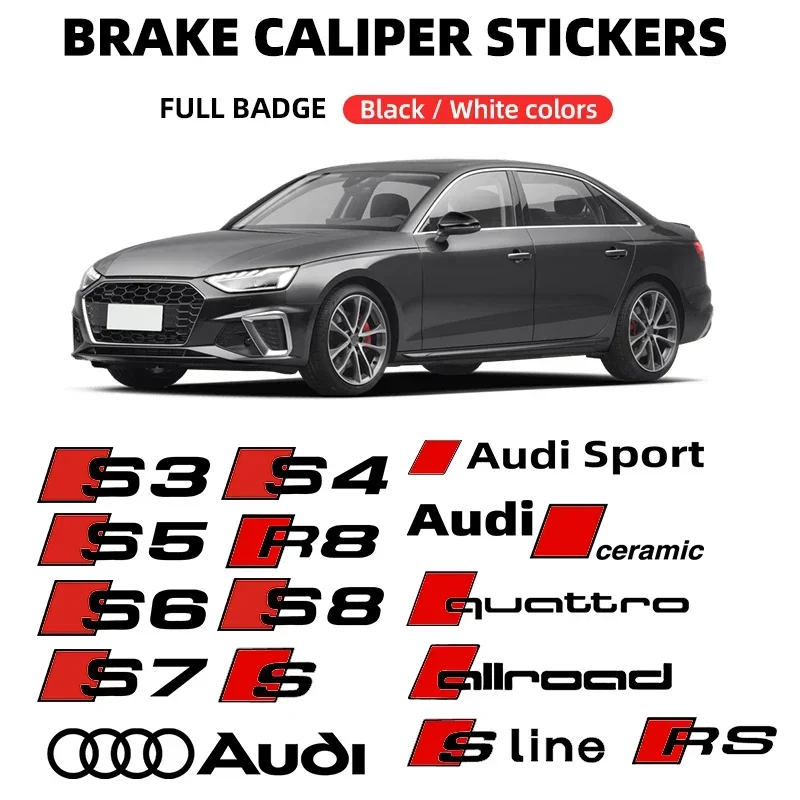 6pcs Heat Resistance Caliper Decals Wheel Decor Vinyl Stickers for Audi ceramic Quattro Sline RS Sport S3 S4 S5 S6 S7 S8 Q8 A3 S