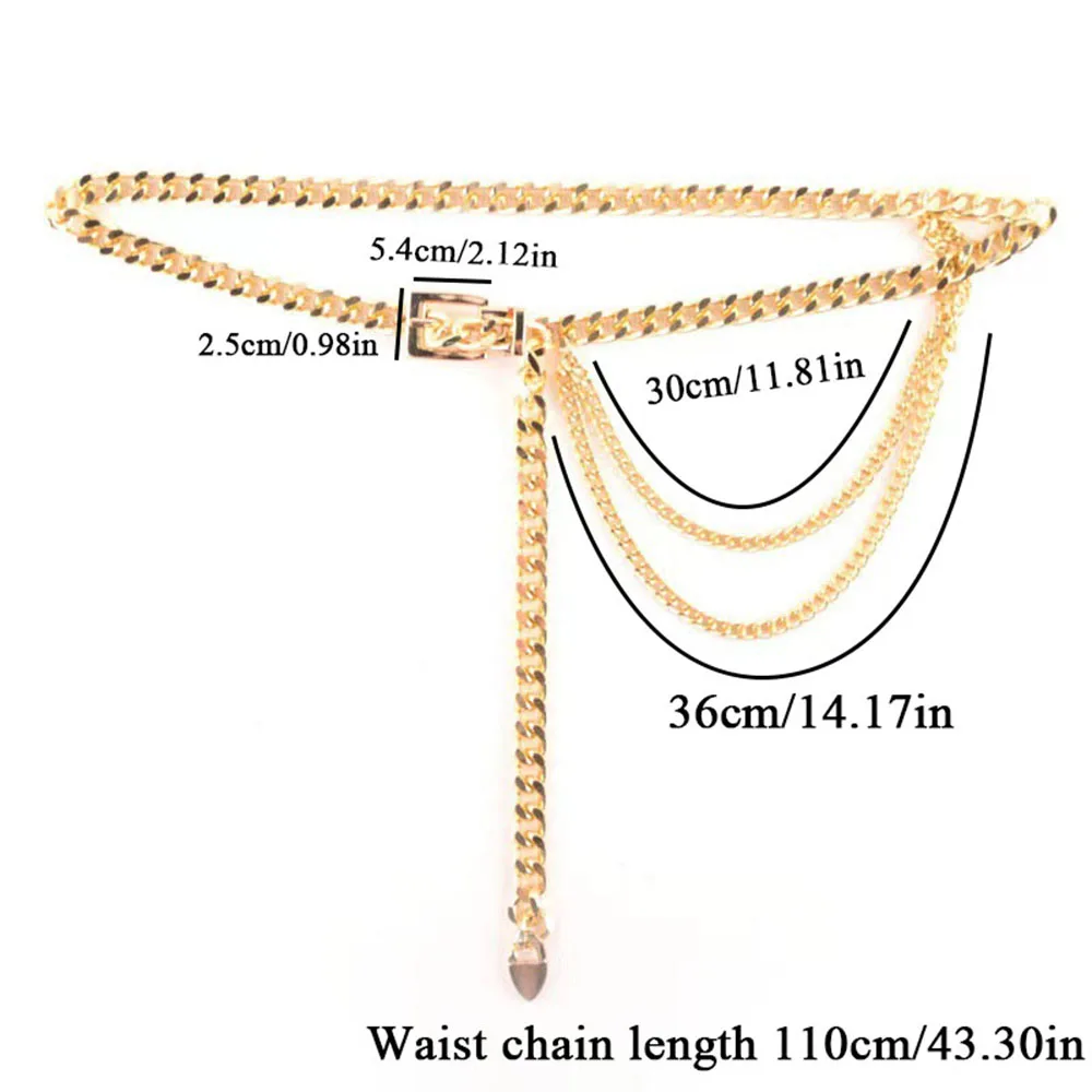 Multi Layer Metal Belt Chain for Women Gold Silver Waist Chain High Waist Body Chain Tassels Dress Jeans Decor Waistband Punk