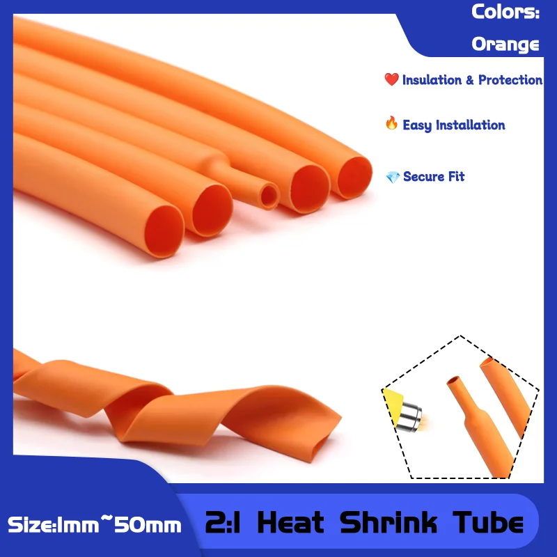 

Heavy-Duty Polyolefin Heat Shrink Tubing 2:1 Ratio & 1-50mm Size for A Secure Seal on Cable Joints Wires DIY Insulation Orange