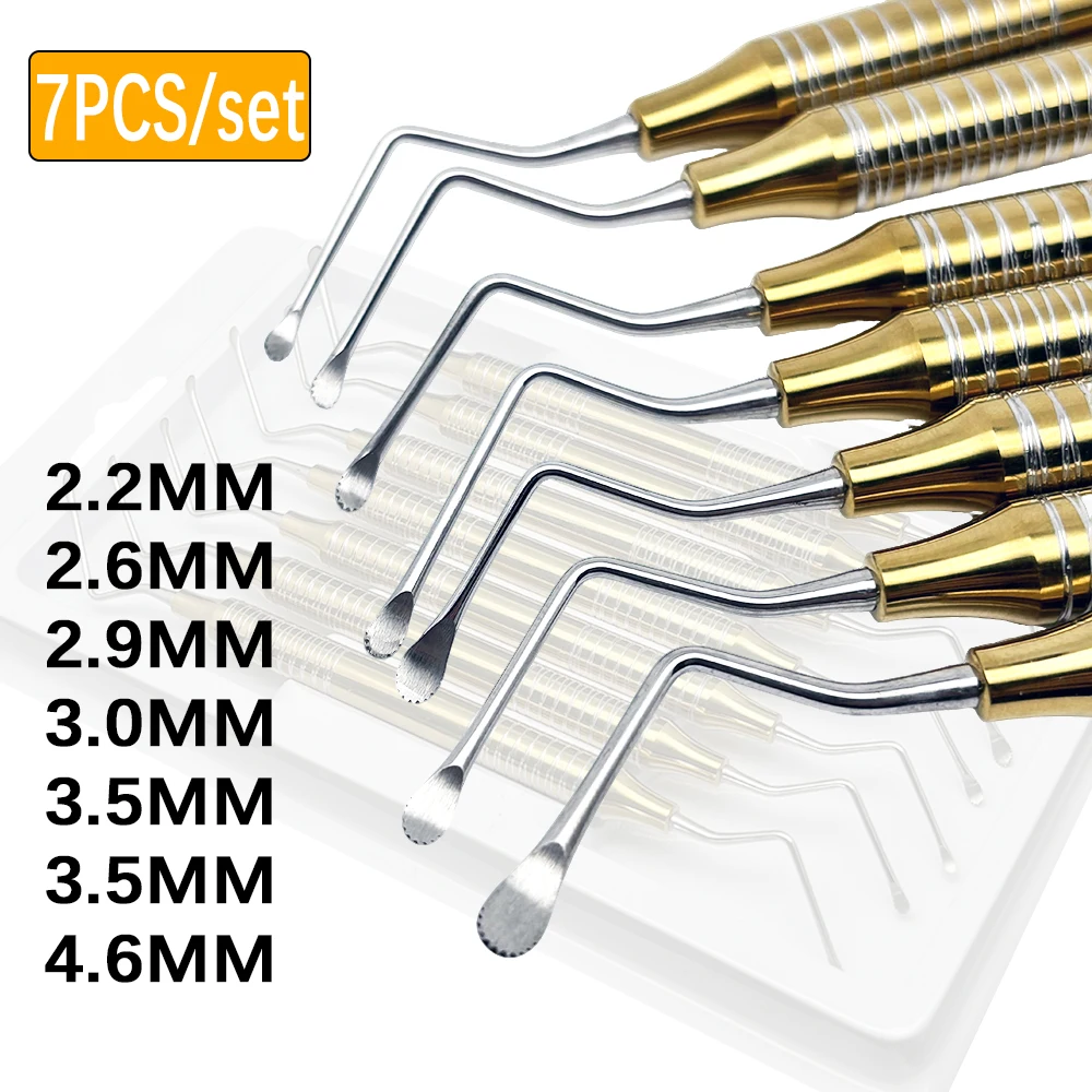 7 Piece Dental Curette Set with Gracey Scalers and Serrated Tips for Periodontal Therapy Implant Maintenance and Root Planing