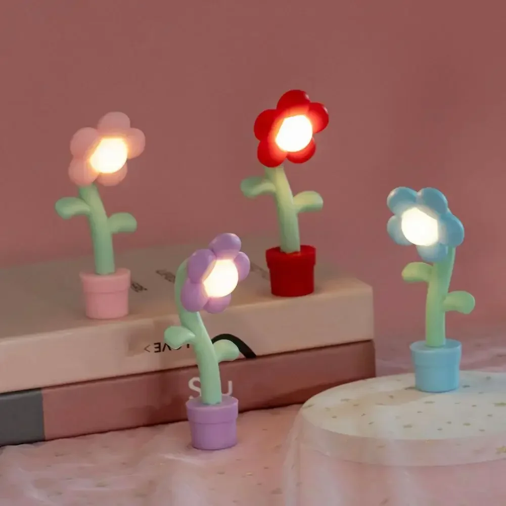 Mini Ornaments Flower Night Lamp Cute Versatile Decorative Table Lamp for Bedroom Desktop Miniature Landscapes